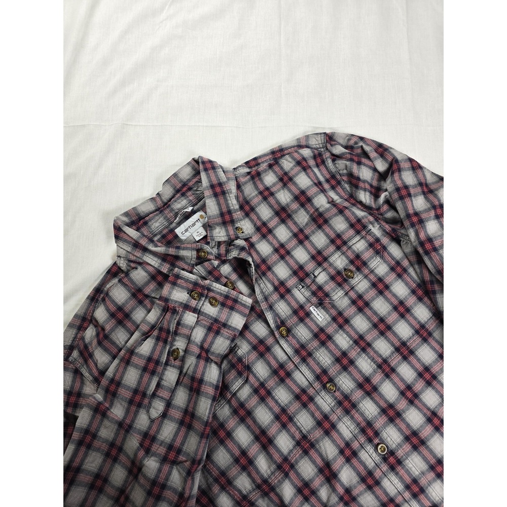 Carhartt Plaid Shirt Mens‎ XL Gray Long Sleeve Button Down Relaxed Fit 101756